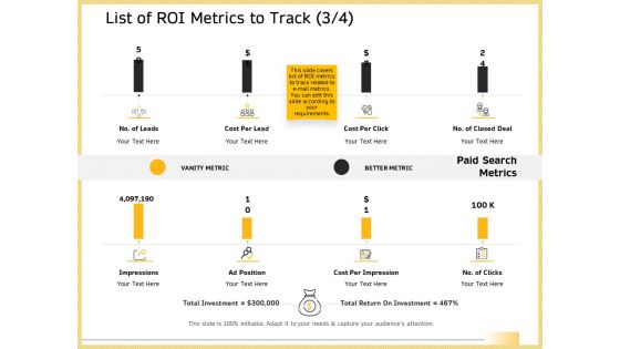 B2B Marketing List Of ROI Metrics To Track Paid Search Metrics Inspiration PDF