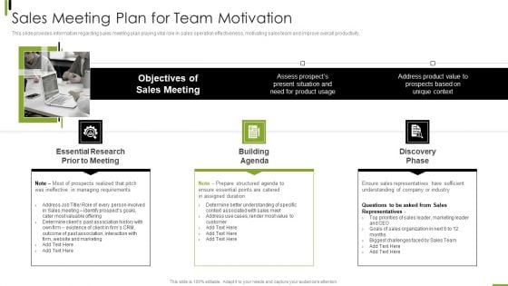 B2B Sales Framework Playbook Sales Meeting Plan For Team Motivation Structure PDF