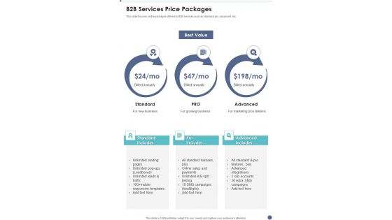 B2B Services Price Packages Proposal For B2B Services One Pager Sample Example Document