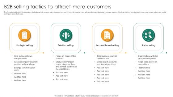 B2b Selling Tactics To Attract More Customers Slides PDF