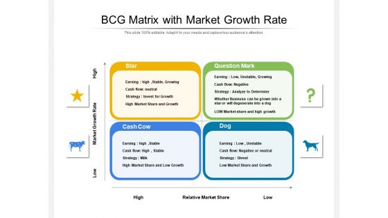 BCG Matrix With Market Growth Rate Ppt PowerPoint Presentation Gallery Layout Ideas PDF