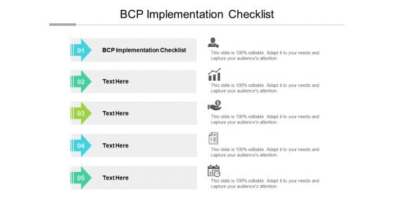 BCP Implementation Checklist Ppt PowerPoint Presentation Gallery Visual Aids Cpb