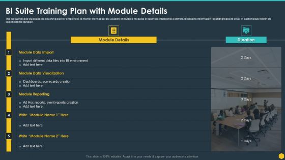 BI Suite Training Plan With Module Details BI Transformation Toolset Introduction PDF