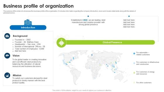 BI Technique For Data Informed Decisions Business Profile Of Organization Topics PDF