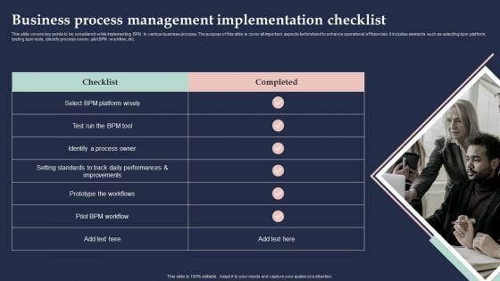 BPM System Methodology Business Process Management Implementation Checklist Information PDF