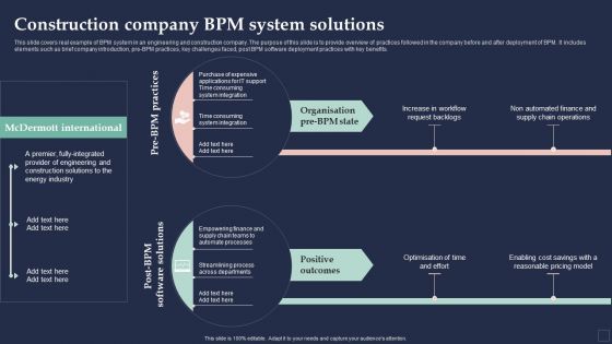 BPM System Methodology Construction Company Bpm System Solutions Introduction PDF