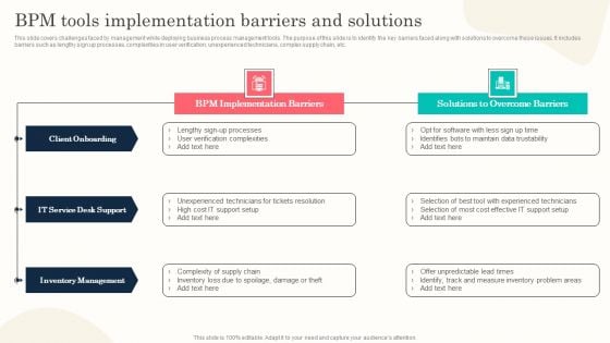 BPM Tools Implementation Barriers And Solutions Microsoft PDF