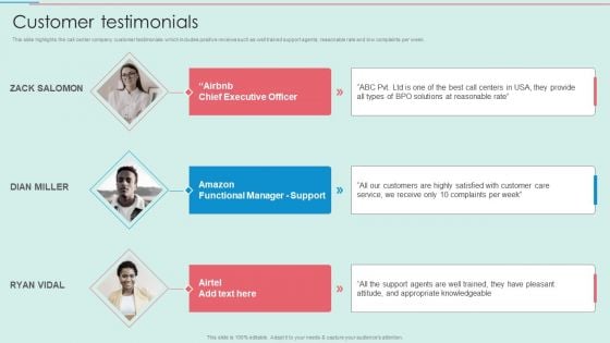 BPO Call Center Company Profile Customer Testimonials Summary PDF BPO Call Center Company Profile Customer Testimonials Summary PDF