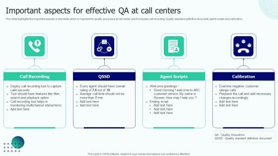 BPO Performance Improvement Action Plan Important Aspects For Effective QA At Call Centers Background PDF BPO Performance Improvement Action Plan Important Aspects For Effective QA At Call Centers Background PDF