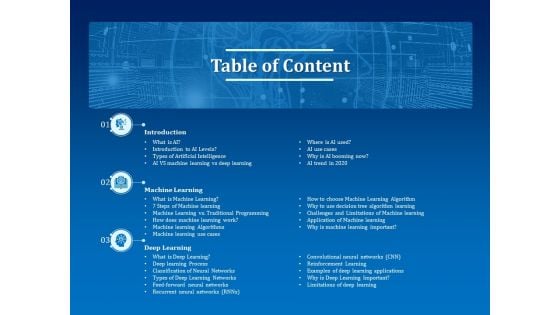 Back Propagation Program AI Table Of Content Ppt Slides Infographic Template PDF