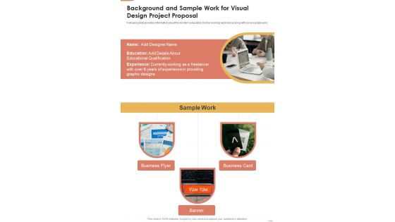 Background And Sample Work For Visual Design Project Proposal One Pager Sample Example Document