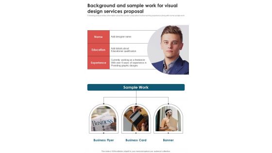 Background And Sample Work For Visual Design Services Proposal One Pager Sample Example Document