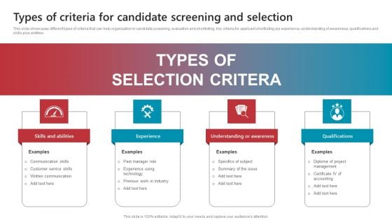 Background Verifying And Selecting Types Of Criteria For Candidate Screening And Selection Download PDF