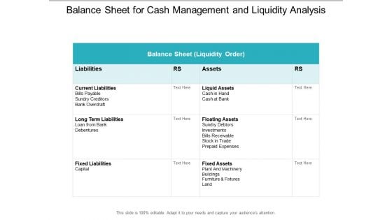 Balance Sheet For Cash Management And Liquidity Analysis Ppt PowerPoint Presentation Inspiration Maker