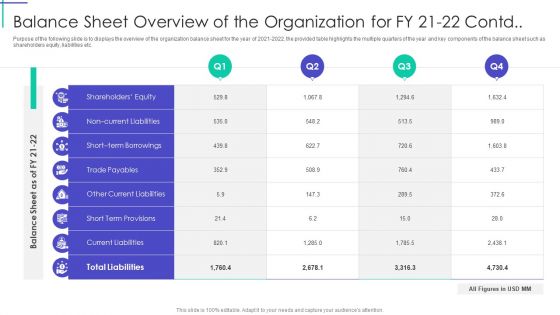 Balance Sheet Overview Of The Organization For Fy 21 To 22 Contd Inspiration PDF