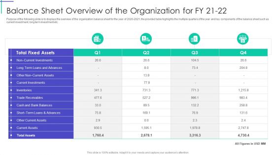 Balance Sheet Overview Of The Organization For Fy 21 To 22 Contd Inspiration PDF