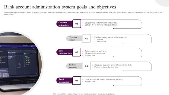 Bank Account Administration System Goals And Objectives Brochure PDF