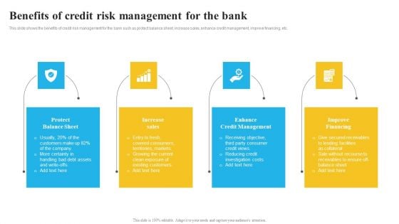 Bank And Finance Risk Management Tools And Methodologies Benefits Of Credit Risk Brochure PDF