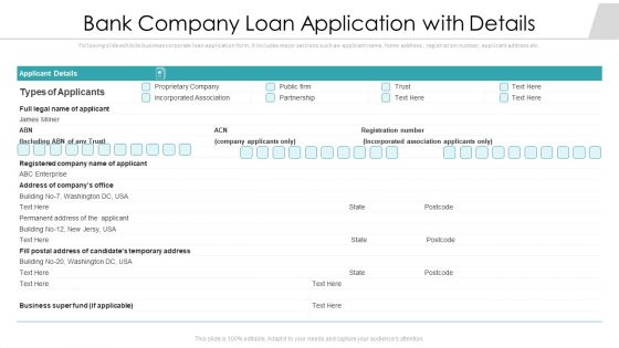 Bank Company Loan Application With Details Ppt PowerPoint Presentation Professional Structure PDF