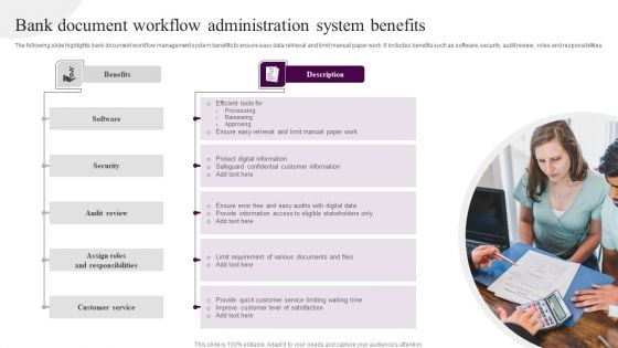 Bank Document Workflow Administration System Benefits Slides PDF Bank Document Workflow Administration System Benefits Slides PDF