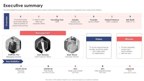 Banking Institution Company Profile Executive Summary Introduction PDF