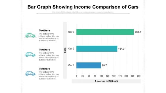 Bar Graph Showing Income Comparison Of Cars Ppt PowerPoint Presentation Gallery Brochure PDF