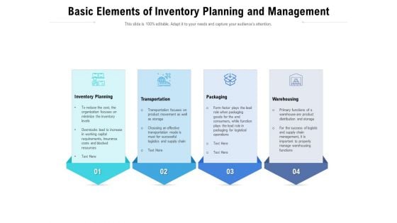 Basic Elements Of Inventory Planning And Management Ppt PowerPoint Presentation Portfolio Graphics Design PDF