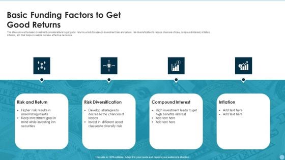 Basic Funding Factors To Get Good Returns Ppt PowerPoint Presentation Icon Diagrams PDF