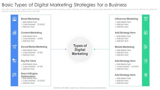 Basic Types Of Digital Marketing Strategies For A Business Information PDF