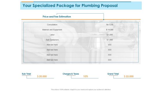 Bathroom Fixture Your Specialized Package For Plumbing Proposal Ppt PowerPoint Presentation Outline Background Image PDF