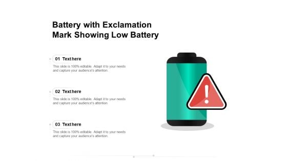 Battery With Exclamation Mark Showing Low Battery Ppt PowerPoint Presentation Gallery Portrait PDF