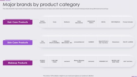 Beauty And Skincare Products Company Profile Major Brands By Product Category Brochure PDF
