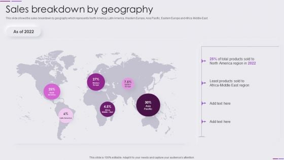 Beauty And Skincare Products Company Profile Sales Breakdown By Geography Background PDF