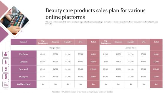 Beauty Care Products Sales Plan For Various Online Platforms Ppt Outline Outfit PDF