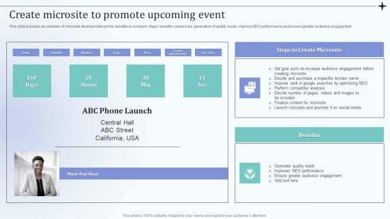 Before Event Tasks Create Microsite To Promote Upcoming Event Template PDF