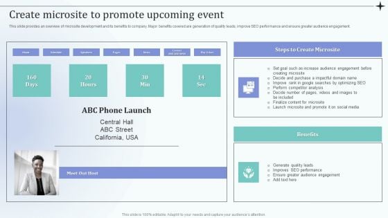 Before Event Tasks Create Microsite To Promote Upcoming Event Template PDF