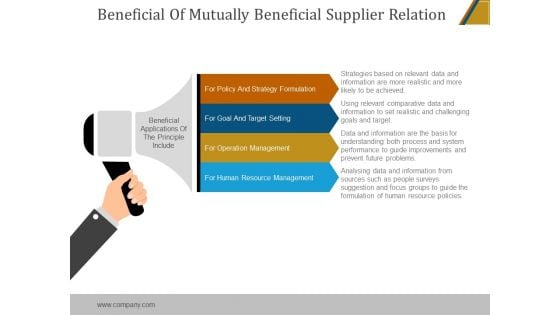 Beneficial Of Mutually Beneficial Supplier Relation Ppt PowerPoint Presentation Ideas