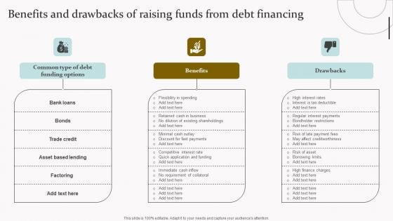 Benefits And Drawbacks Of Raising Funds From Debt Financing Brochure PDF