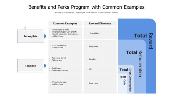 Benefits And Perks Program With Common Examples Ppt Design Ideas PDF