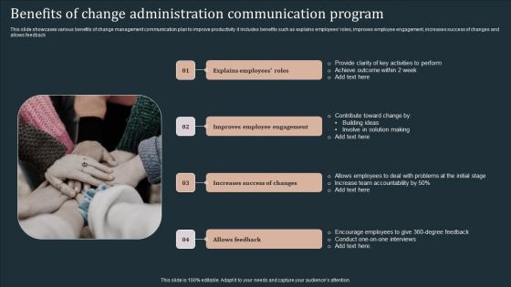 Benefits Of Change Administration Communication Program Diagrams PDF Benefits Of Change Administration Communication Program Diagrams PDF