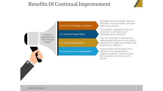 Benefits Of Continual Improvement Ppt PowerPoint Presentation Portfolio