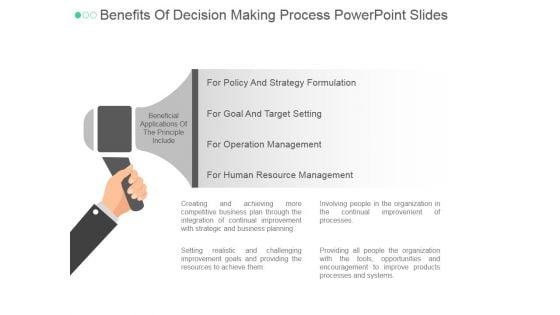 Benefits Of Decision Making Process Ppt PowerPoint Presentation Deck