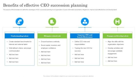 Benefits Of Effective CEO Succession Planning Ppt Summary Background Images PDF