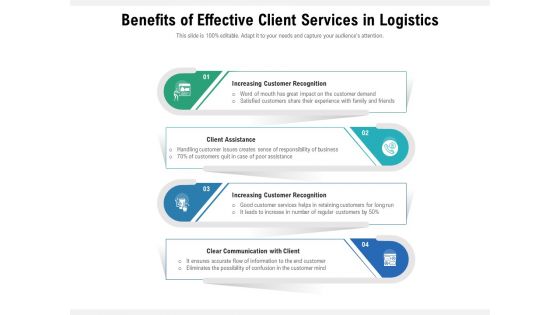 Benefits Of Effective Client Services In Logistics Ppt PowerPoint Presentation Gallery Topics PDF Benefits Of Effective Client Services In Logistics Ppt PowerPoint Presentation Gallery Topics PDF