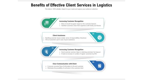 Benefits Of Effective Client Services In Logistics Ppt PowerPoint Presentation Gallery Topics PDF