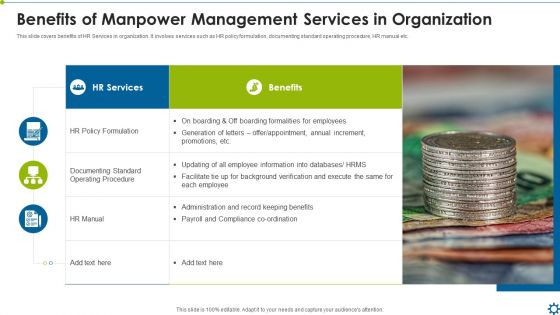 Benefits Of Manpower Management Services In Organization Ppt Slides Samples PDF