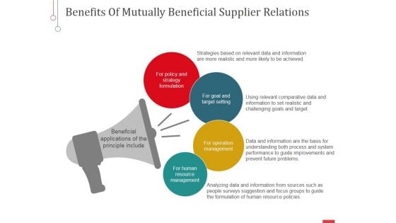 Benefits Of Mutually Beneficial Supplier Relations Ppt PowerPoint Presentation Infographic Template Slides