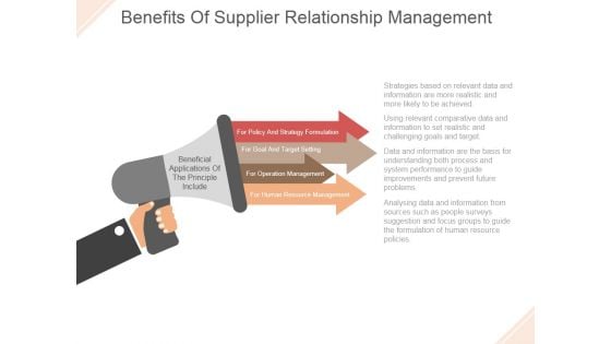 Benefits Of Supplier Relationship Management Ppt PowerPoint Presentation Layout