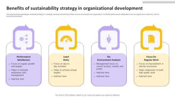 Benefits Of Sustainability Strategy In Organizational Development Background PDF