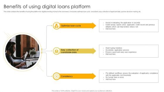 Benefits Of Using Digital Loans Platform Ppt Diagram Graph Charts PDF